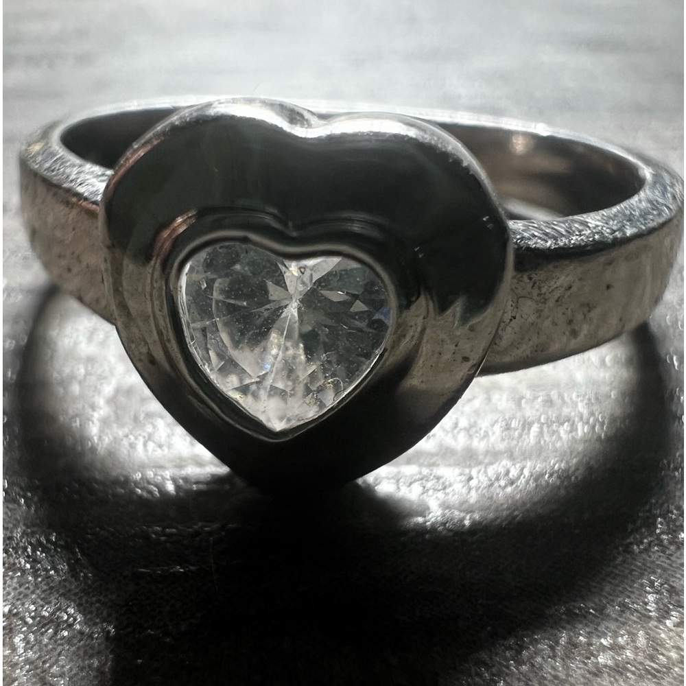 Silver toned Heart shaped ring with CZ stone